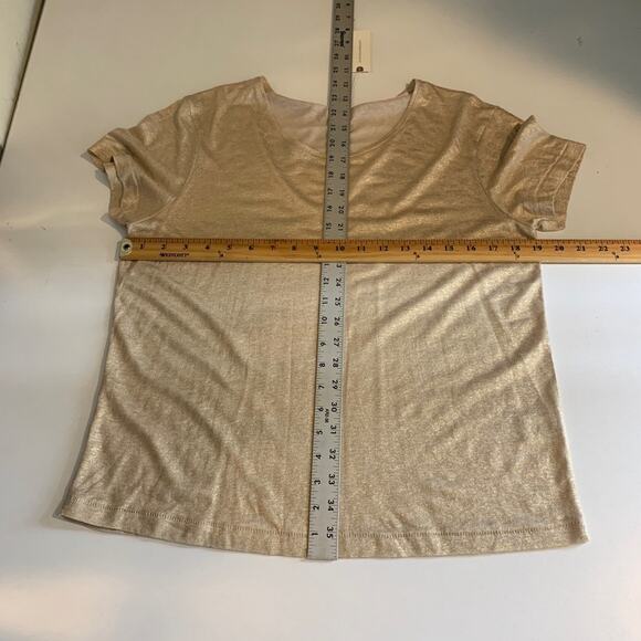 Seen Worn Kept T Shirt Womens 6 Gold Metallic Linen Blend Short Sleeve Crew Neck - Picture 6 of 11